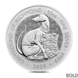2025 10 oz British Tudor Beasts: Greyhound of Richmond Silver Coin (BU)