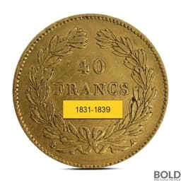 40 Franc French Louis Philippe I Gold Coin (1831-1838 Avg. Circ)