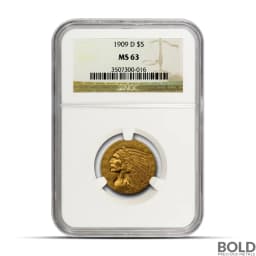 $5 Indian Gold Half Eagle Coin (MS63, Random)