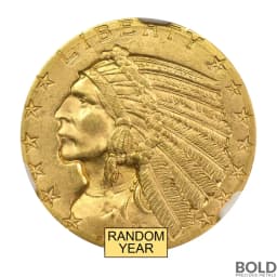 $5 Indian Gold Half Eagle Coin (MS64, Random)