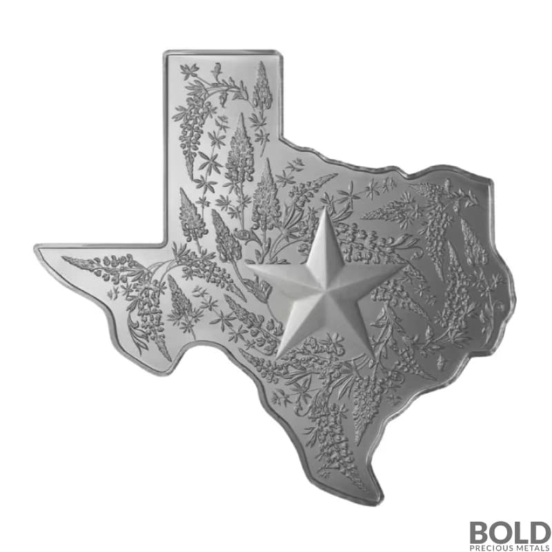 5 oz Texas Mint TX Shaped Silver Medallion