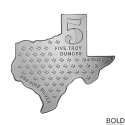 5 oz Texas Mint TX Shaped Silver Medallion