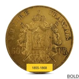 50 Franc French Napoleon III Gold Coin (1855-1868 Avg. Circ)