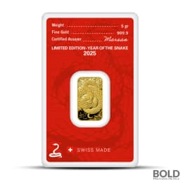 2025 5 Gram Argor Heraeus Lunar YOT Snake Gold Bar (In Assay)