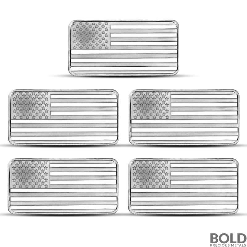 Highland Mint 10 oz Flag Silver Bar - Lot of 5