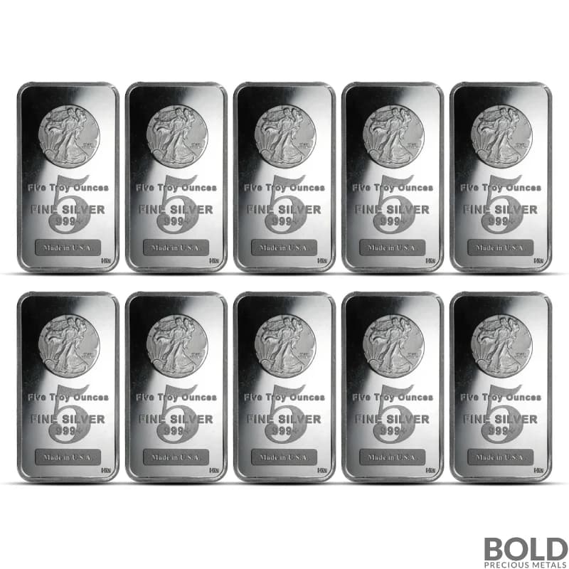 Highland Mint 5 oz Walking Liberty Silver Bar - Lot of 10