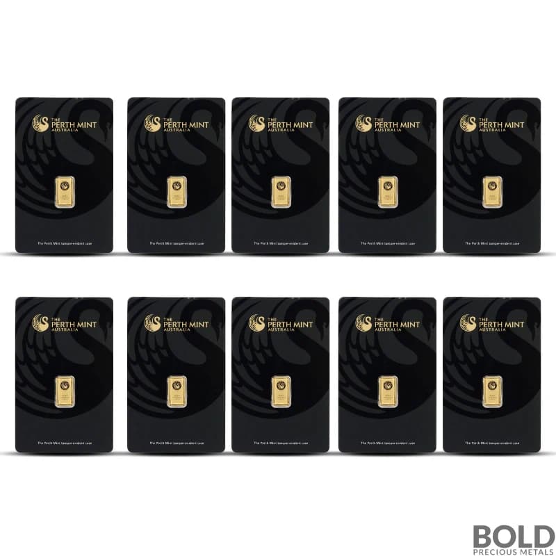 Lot of 10 - 1 Gram Perth Mint Gold Bar