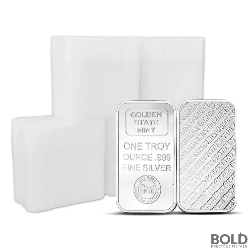 Lot of 100 - 1 oz Golden State Mint Silver Bar - 5 Tubes of 20