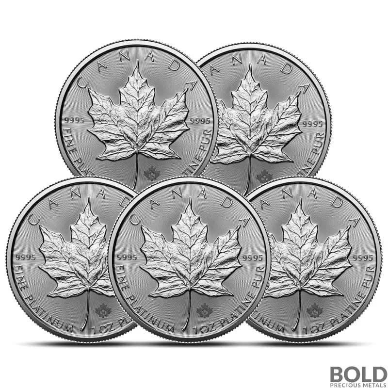 Lot of 5 - 2024 1 oz Canadian Maple Leaf Platinum Coin (BU)