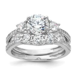 Sterling Silver Rhodium-finished Cubic Zirconia Engagement Ring and Band Set