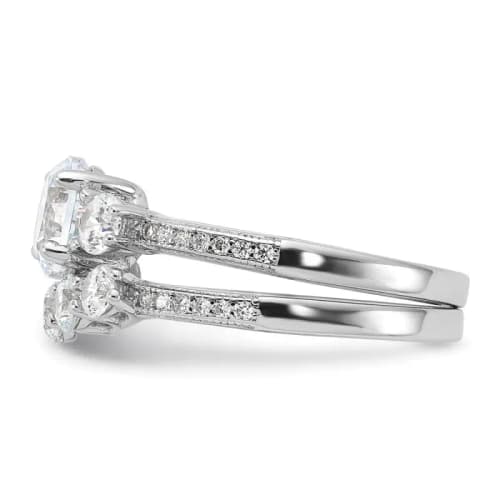 Sterling Silver Rhodium-finished Cubic Zirconia Engagement Ring and Band Set