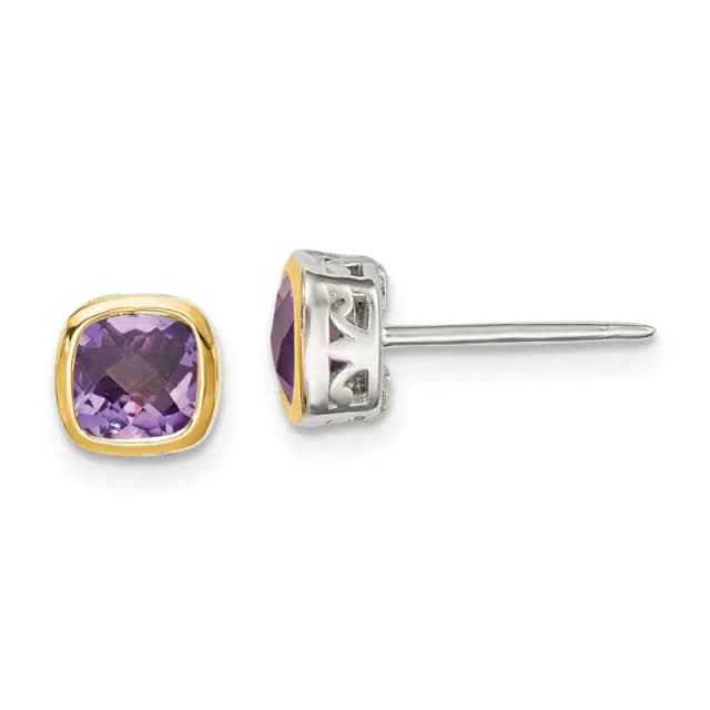 Shey Couture Sterling Silver Rhodium-finished with 14k Accent Amethyst Square Stud Earrings