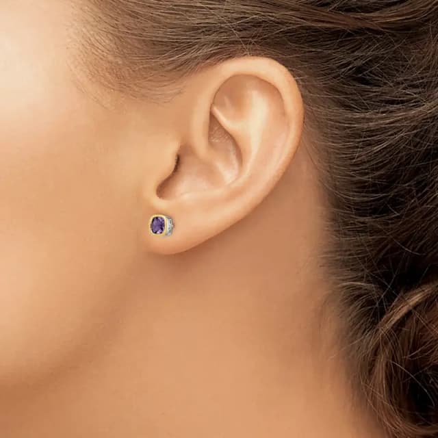 Shey Couture Sterling Silver Rhodium-finished with 14k Accent Amethyst Square Stud Earrings