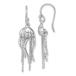 Sterling Silver Rhodium-Finished Polished Moveable Jellyfish Dangle Earrings