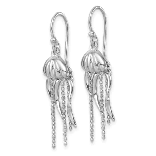 Sterling Silver Rhodium-Finished Polished Moveable Jellyfish Dangle Earrings