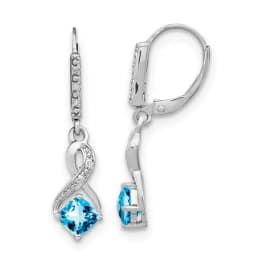 Sterling Silver Rhodium-finished Blue Topaz and Diamond Earrings (1.91 Grams)