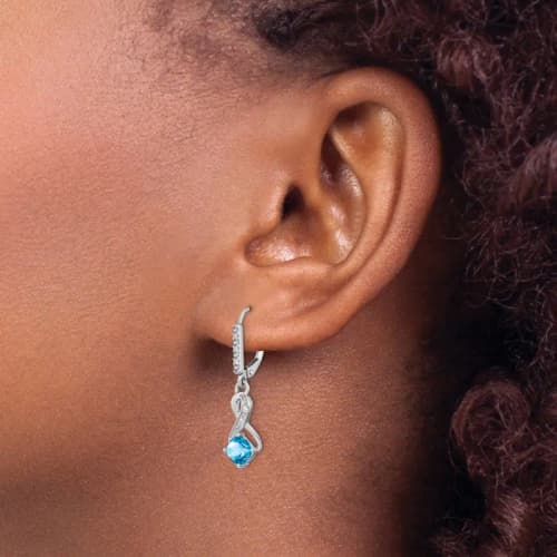 Sterling Silver Rhodium-finished Blue Topaz and Diamond Earrings (1.91 Grams)