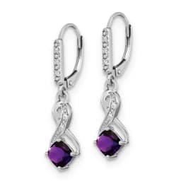 Amethyst & Diamond Leverback Dangle Earring
