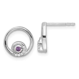 Sterling Silver Rhodium finished White Ice .03ct. Diamond and Amethyst Post Earrings