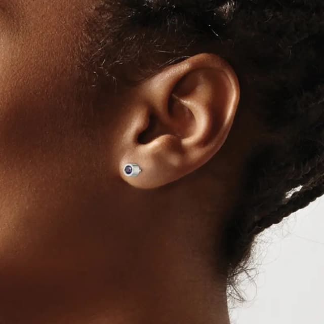 Chisel Stainless Steel Polished Blue CZ September Birthstone Post Stud Earrings