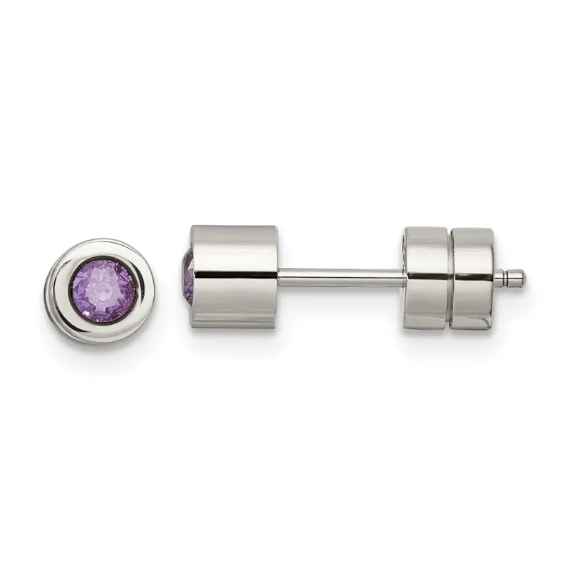 chisel-ss-polished-purple-cz-february-birthstone-post-earrings