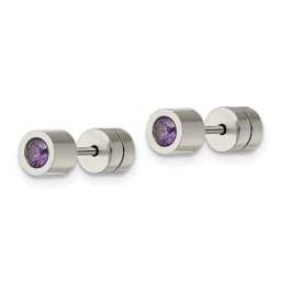 chisel-ss-polished-purple-cz-february-birthstone-post-earrings