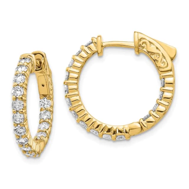 14k 1.5ct 2.30mm G H I True Light Moissanite Hoop with Safety Clasp Earrings
