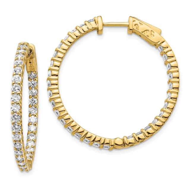 14k 3ct. 2.30mm G H I True Light Moissanite Round Hoop with Safety Clasp Earrings