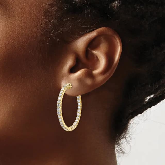 14k 3ct. 2.30mm G H I True Light Moissanite Round Hoop with Safety Clasp Earrings