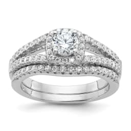 Brilliant Embers Sterling Silver Rhodium-finished 67 Stone Micro Pav CZ 2 Piece Wedding Ring Set