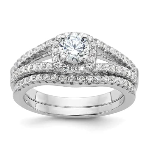 Brilliant Embers Sterling Silver Rhodium-finished 67 Stone Micro Pav CZ 2 Piece Wedding Ring Set