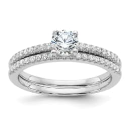 Sterling Silver Brilliant Embers Rhodium-finished 40 Stone Micro Pav CZ 2 Piece Wedding Ring Set