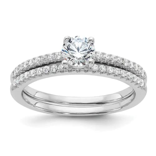 Sterling Silver Brilliant Embers Rhodium-finished 40 Stone Micro Pav CZ 2 Piece Wedding Ring Set