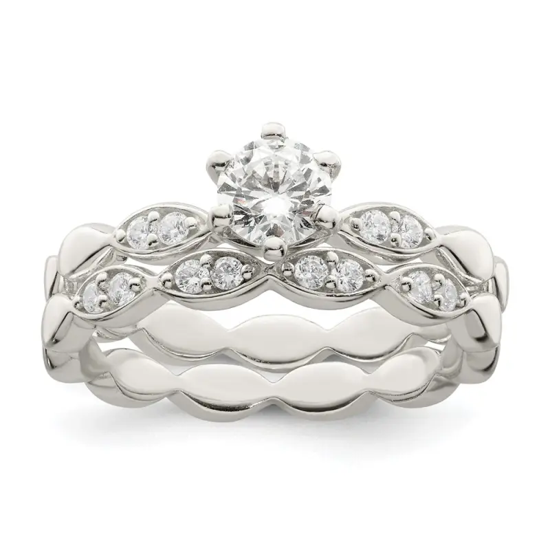 sterling-silver-polished-cz-wedding-ring-set