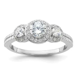 Cheryl M Sterling Silver Brilliant-cut CZ 3-Stone Halo with Textured Side Ring