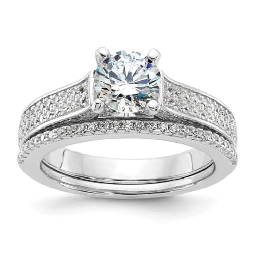 Brilliant Embers Sterling Silver Rhodium-finished 135 Stone Micro Pav CZ 2-piece Wedding Set