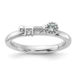 Sterling Silver Stackable Expressions Rhodium-finished Aquamarine and White Topaz Key Ring