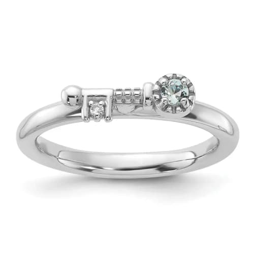 Sterling Silver Stackable Expressions Rhodium-finished Aquamarine and White Topaz Key Ring