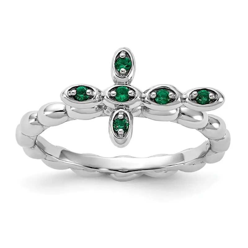 stackable-expressions-rhodium-plated-emerald-cross-ring-ss