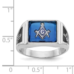 men-s-polished-and-textured-with-black-enamel-and-imitation-blue-spinel-masonic-ring