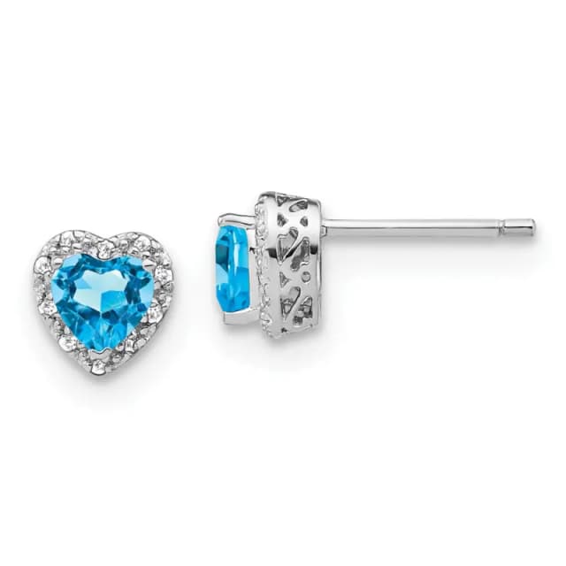 Sterling Silver Rhodium-finished Blue Topaz and Diamond Earrings (1.06 Grams)
