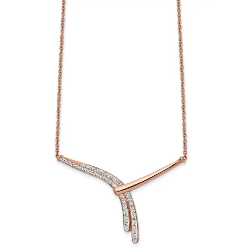 chisel-stainless-steel-polished-rose-ip-plated-preciosa-crystal-bar-on-a-17-75-inch-cable-chain-with-a-2-inch-extension-necklace