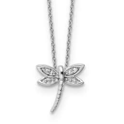White Ice Sterling S Rhodium-finished 18 Inch Diamond Dragonfly Necklace with 2 Inch Extender