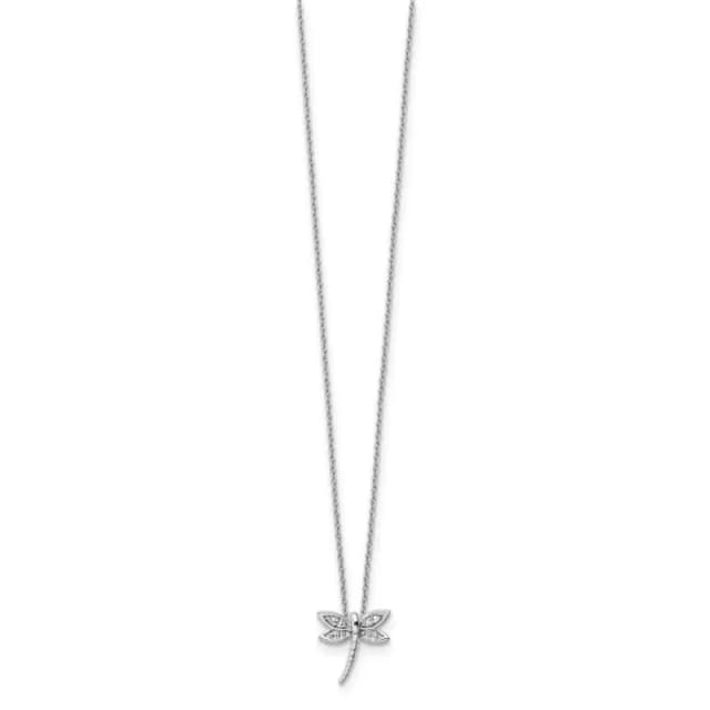 White Ice Sterling S Rhodium-finished 18 Inch Diamond Dragonfly Necklace with 2 Inch Extender