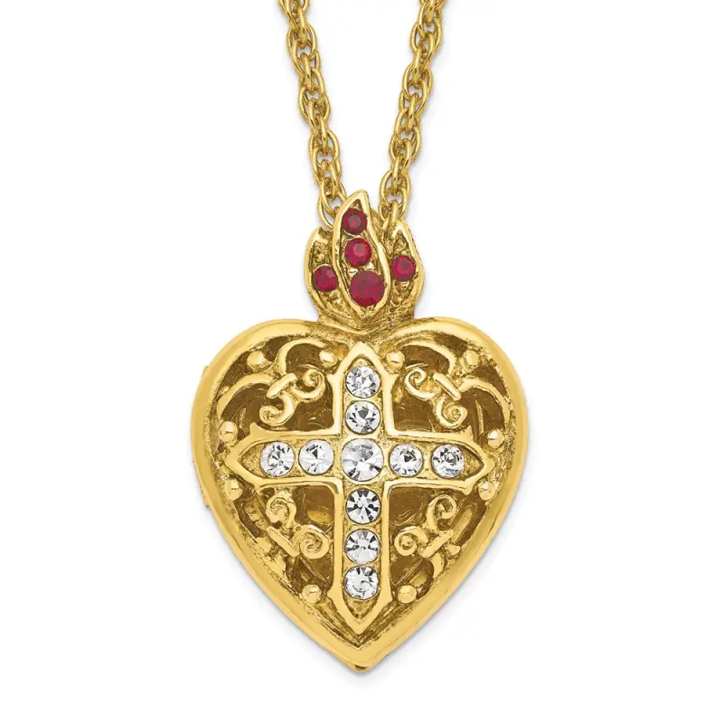 sof-gold-tone-18in-red-and-clear-crystal-sacred-heart-cross-locket-necklace
