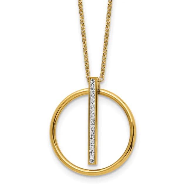 Chisel Stainless Steel Polished Yellow IP-finished with Preciosa Crystal Pendant on a 16 inch Cable Chain with a 2 inch Extension Necklace