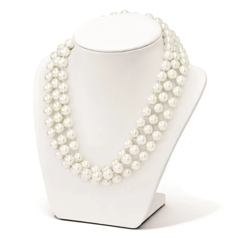 Majestik Sterling Silver Rhodium-finished 3 Row 10-11mm White Imitation Shell Pearl Hand-knotted Necklace