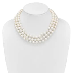 majestik-sterling-silver-rhodium-plated-3-row-10-11mm-white-imitation-shell-pearl-hand-knotted-necklace