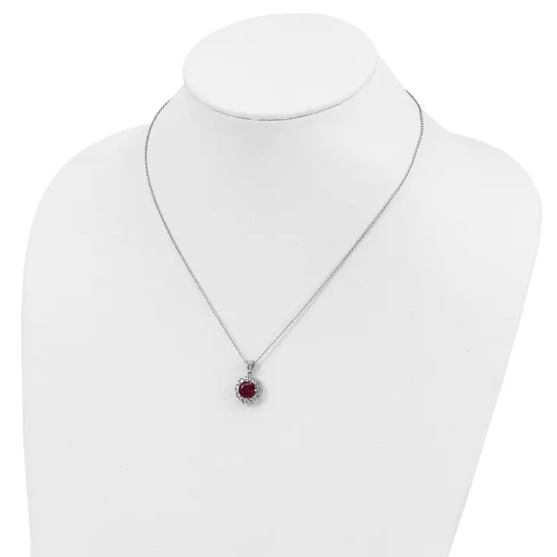 Cheryl M Sterling Silver Rhodium-plated Brilliant-cut Lab Created Ruby and Brilliant-cut/Baguette-cut White CZ 18 Inch Necklace