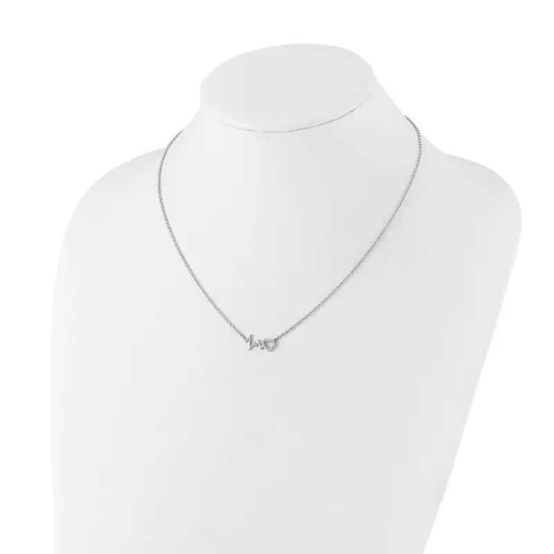 White Ice Sterling Silver Rhodium-finished 18 Inch Diamond Heart with Heartbeat Necklace